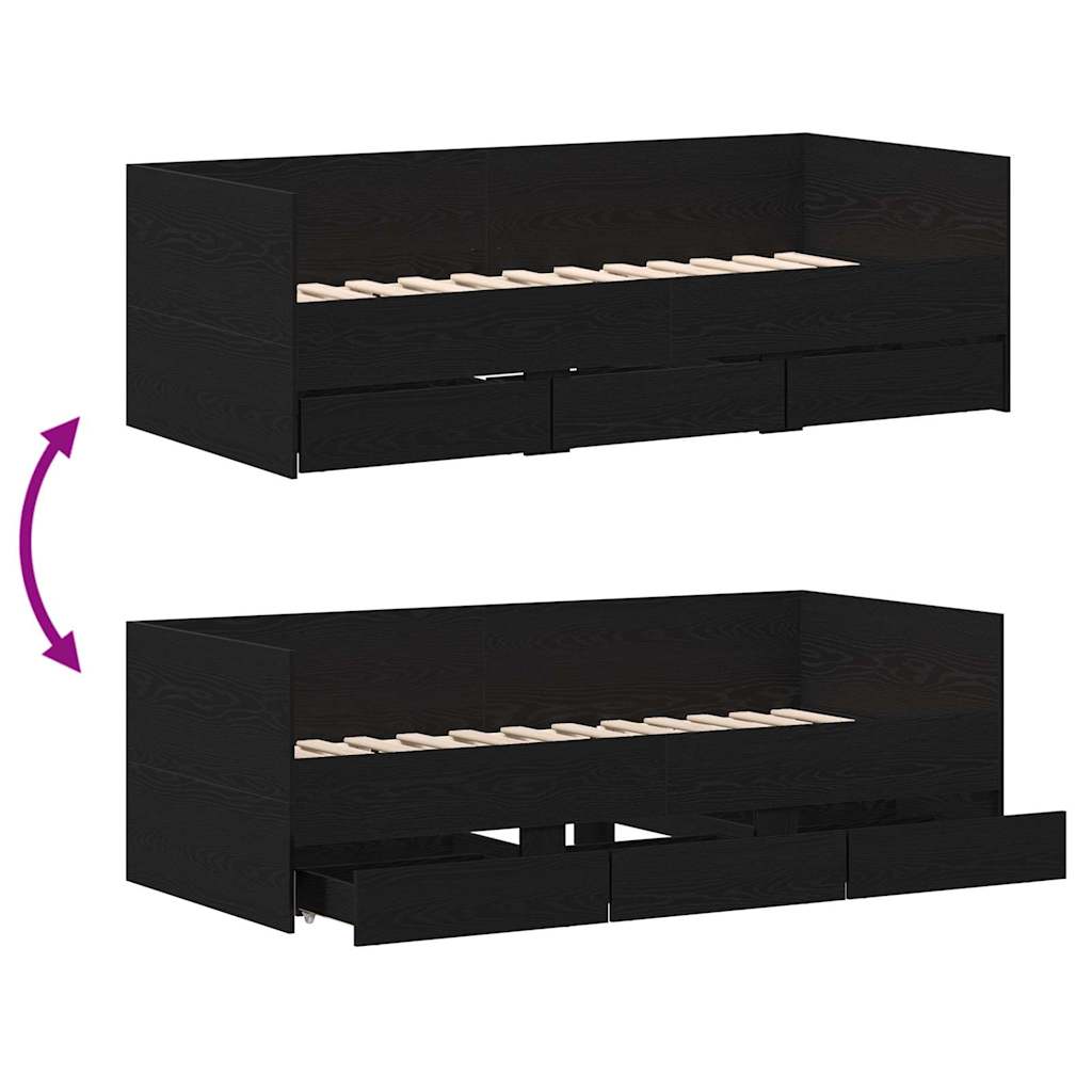 Daybed med hovedgærde Sort eg 90 x 200 cm Konstrueret træ
