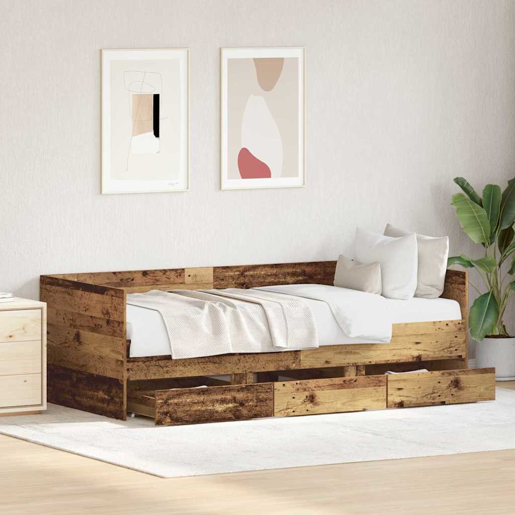 Daybed med hovedgærde Gammelt træ 90 x 190 cm Konstrueret træ