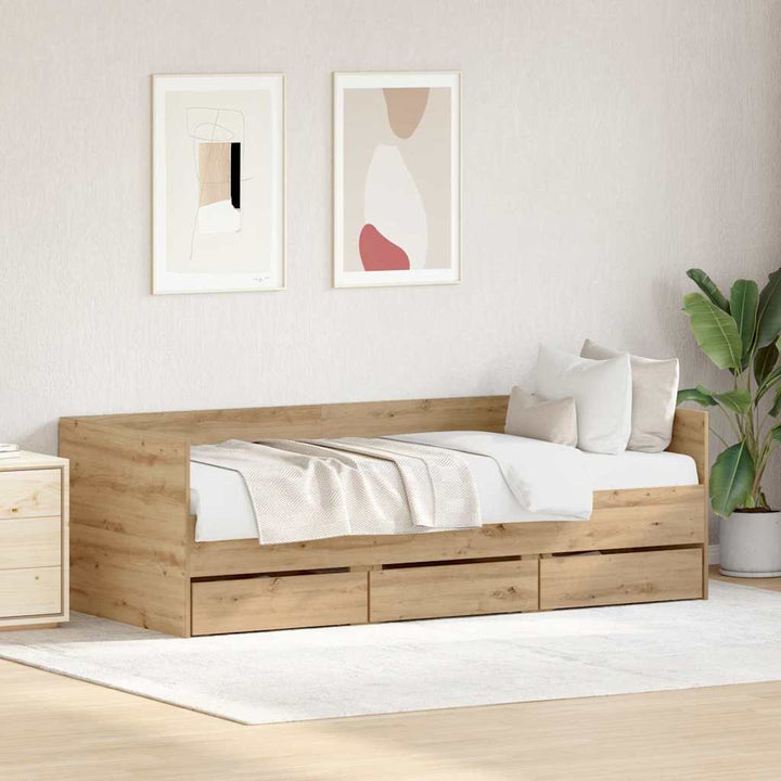 Daybed med skuffe Artisan Egetræ 90 x 190 cm Konstrueret træ