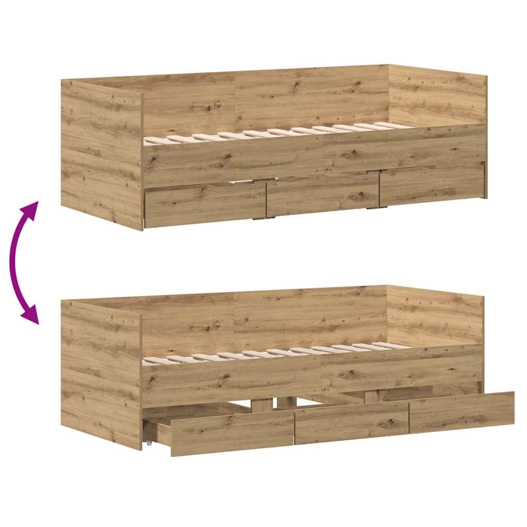 Daybed med skuffe Artisan Egetræ 90 x 190 cm Konstrueret træ