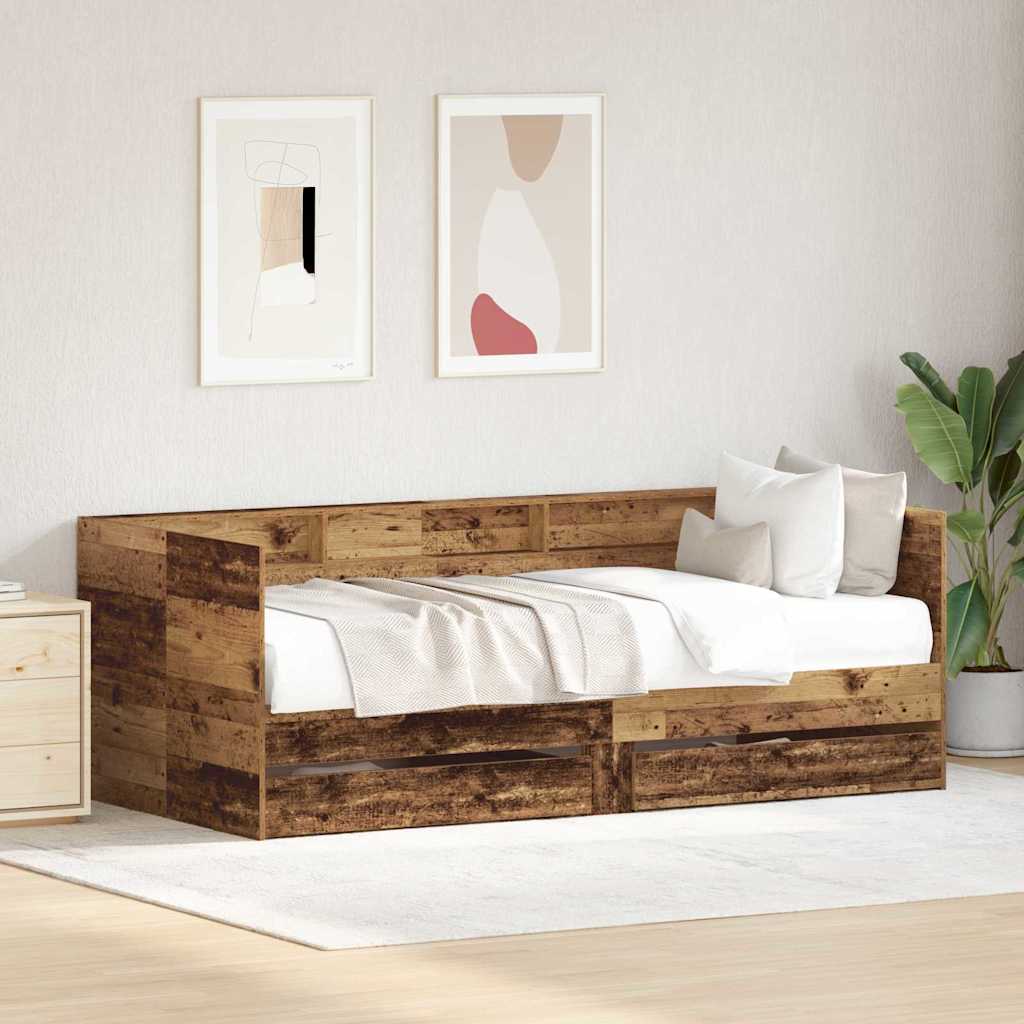 Daybed med skuffe Gammelt træ 90 x 200 cm Konstrueret træ
