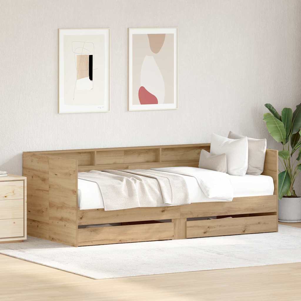 Daybed med skuffe Artisan Egetræ 90 x 190 cm Konstrueret træ