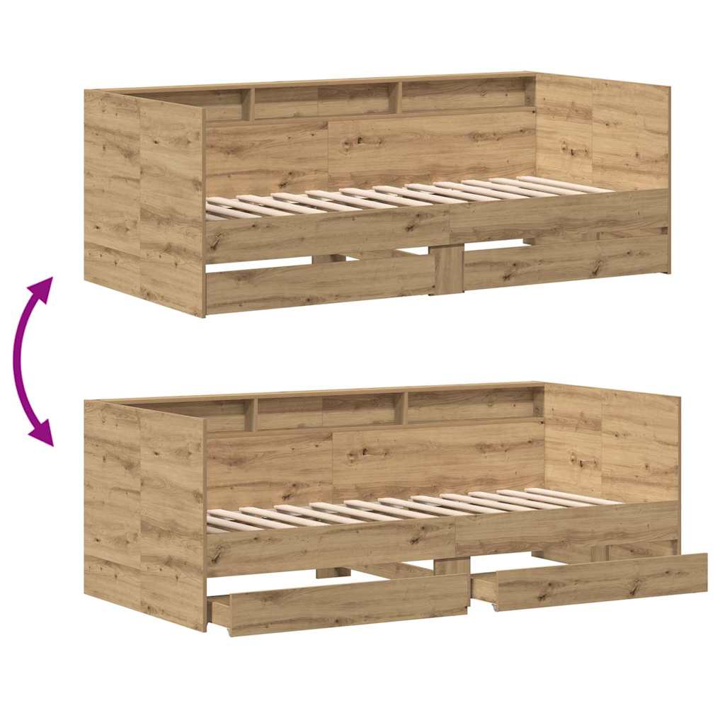 Daybed med skuffe Artisan Egetræ 90 x 190 cm Konstrueret træ