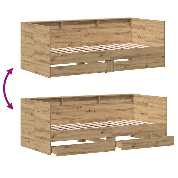 Daybed med skuffe Artisan Egetræ 90 x 190 cm Konstrueret træ