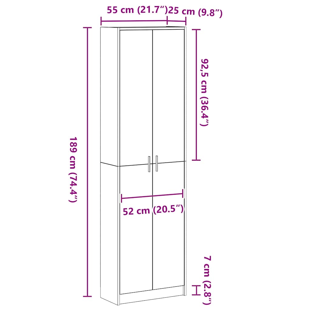 Garderobeskab med dør Røget eg 55 x 25 x 189 cm Konstrueret træ