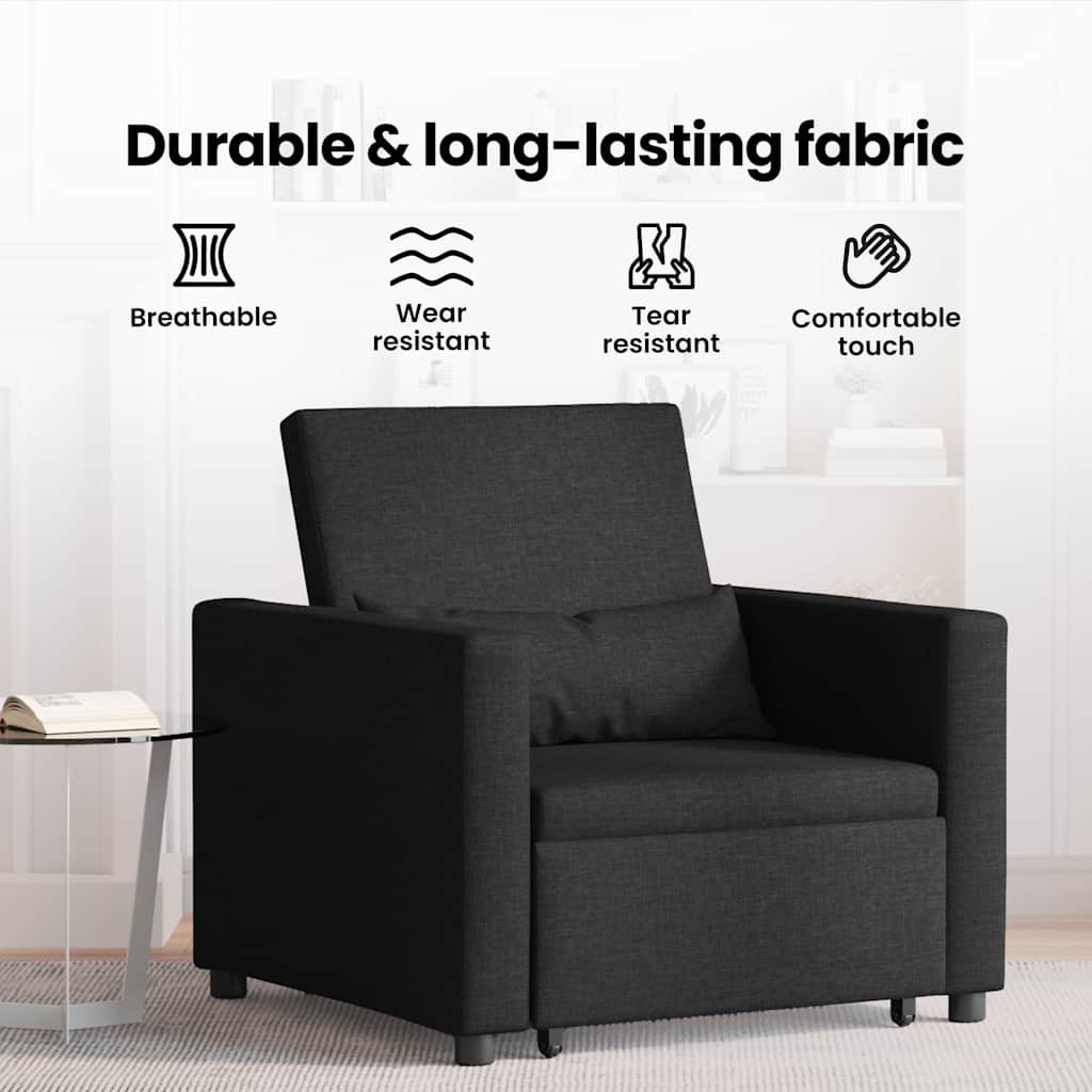 Utrækkelig sovesofa enkelt med hjul Sort 90 x 165 x 87 cm Stof