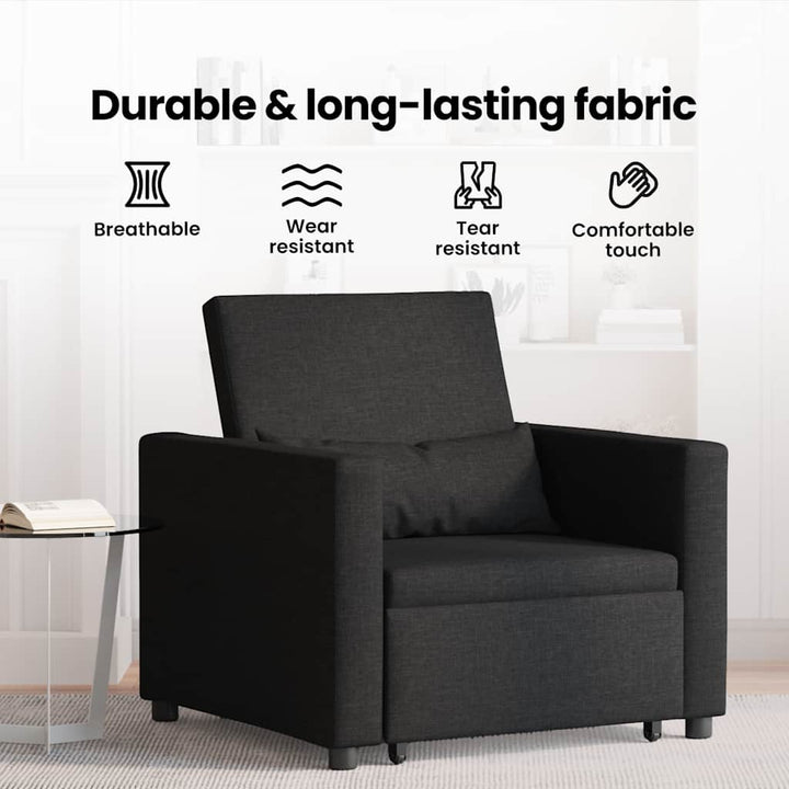 Utrækkelig sovesofa enkelt med hjul Sort 90 x 165 x 87 cm Stof