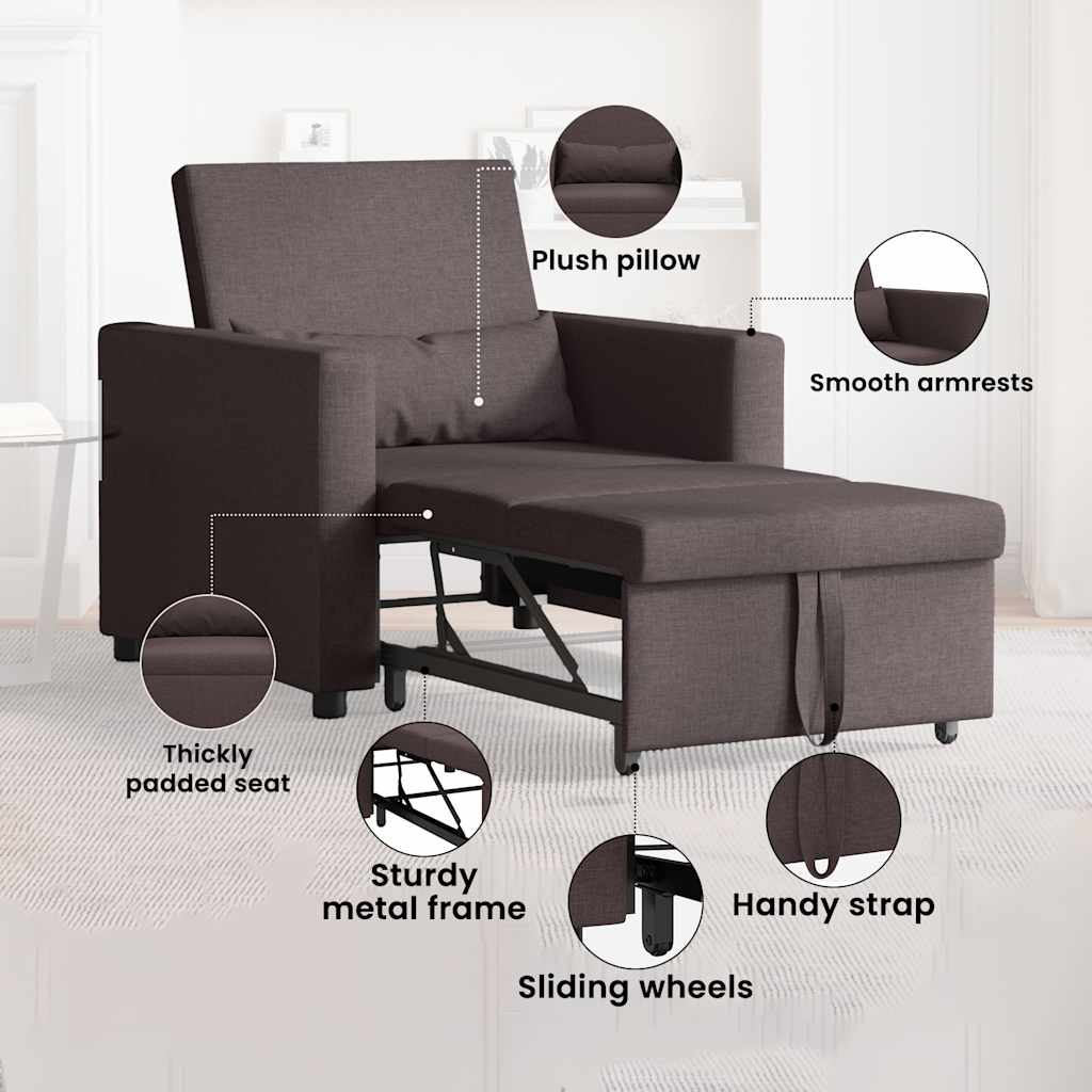 Utrækkelig sovesofa enkelt Mørkebrun 90 x 165 x 87 cm Stof