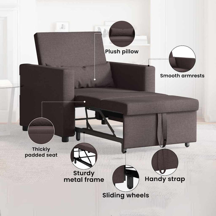 Utrækkelig sovesofa enkelt Mørkebrun 90 x 165 x 87 cm Stof