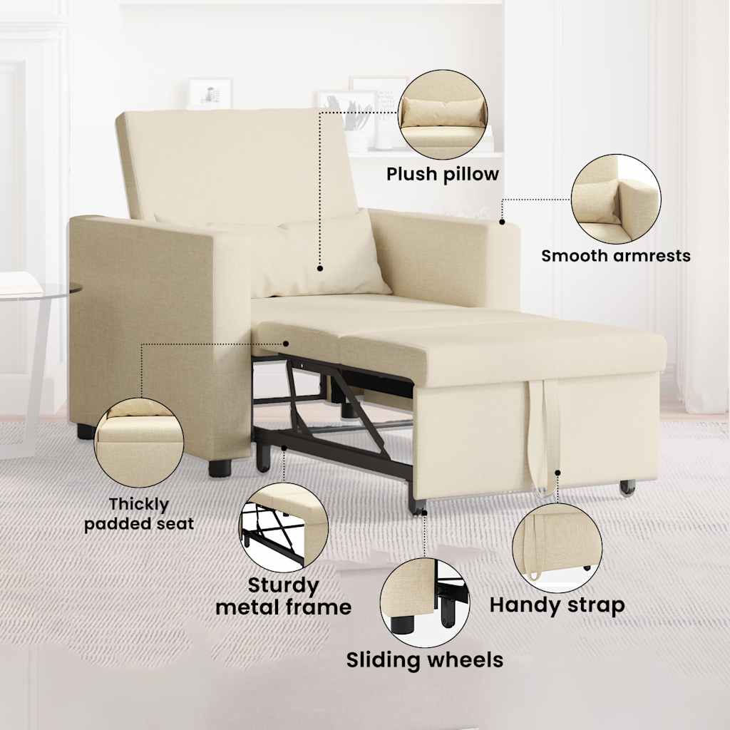 Utrækkelig sovesofa enkelt med hjul Creme 90 x 165 x 87 cm Stof