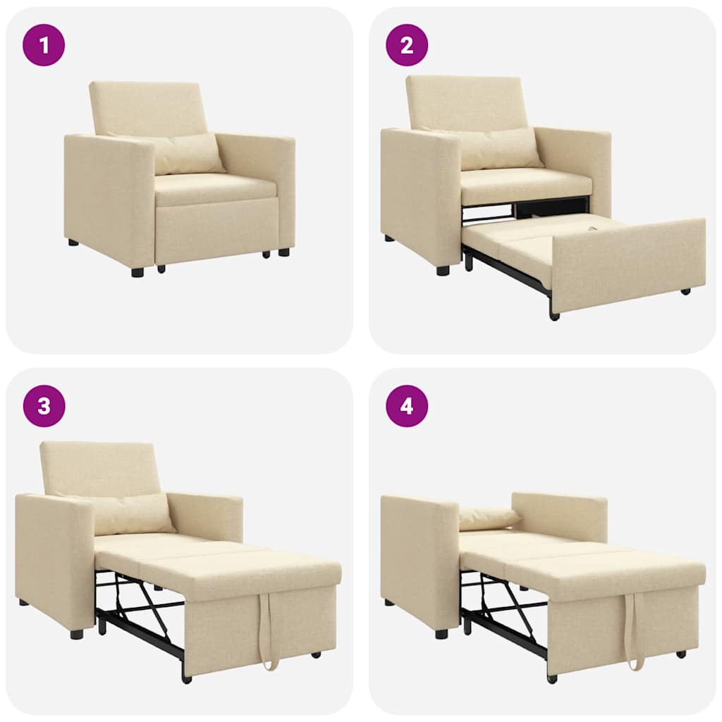 Utrækkelig sovesofa enkelt med hjul Creme 90 x 165 x 87 cm Stof