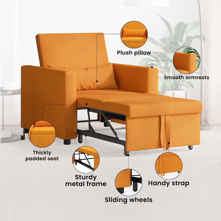 Utrækkelig sovesofa enkelt Mørkegul 90 x 165 x 87 cm Stof