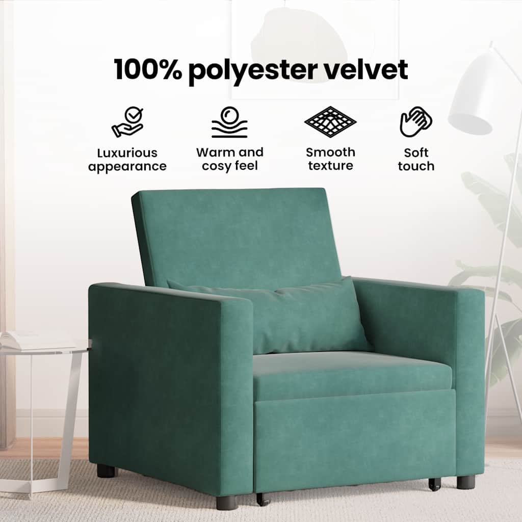 Utrækkelig sovesofa enkelt med hjul Mørkegrøn Fløjl