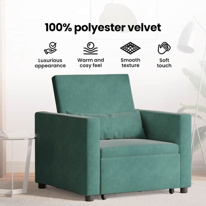 Utrækkelig sovesofa enkelt med hjul Mørkegrøn Fløjl