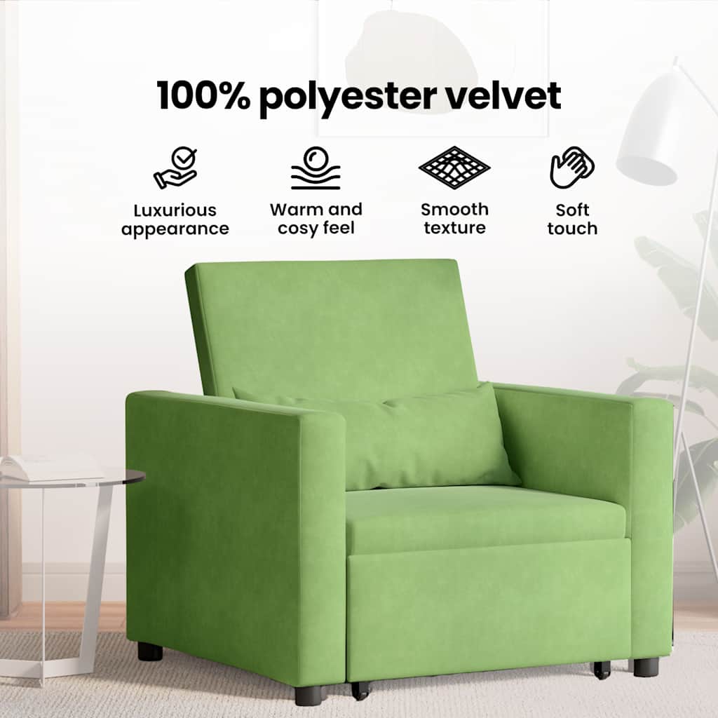 Utrækkelig sovesofa enkelt med hjul Lysegrøn Fløjl