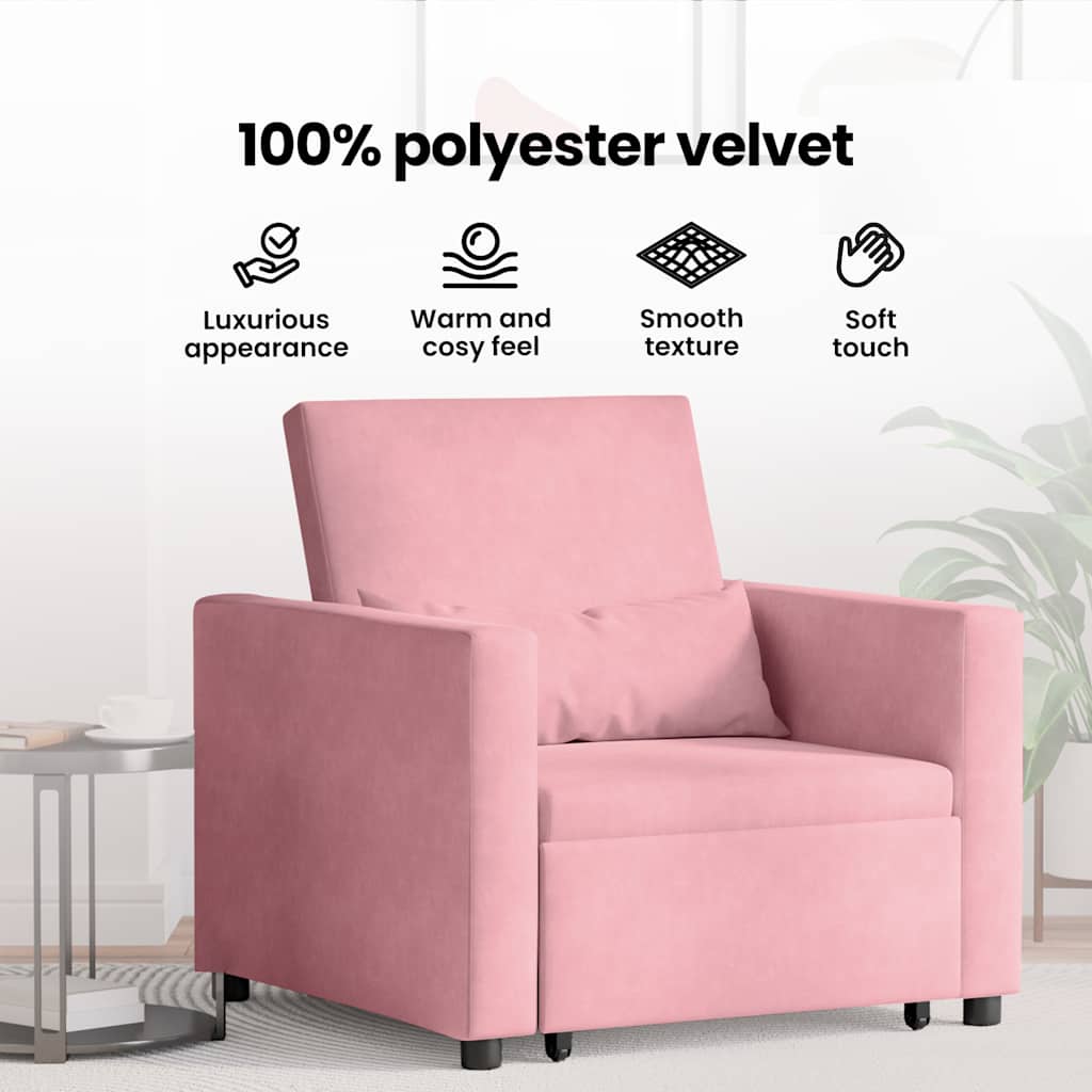 Utrækkelig sovesofa enkelt med hjul Lys pink Fløjl