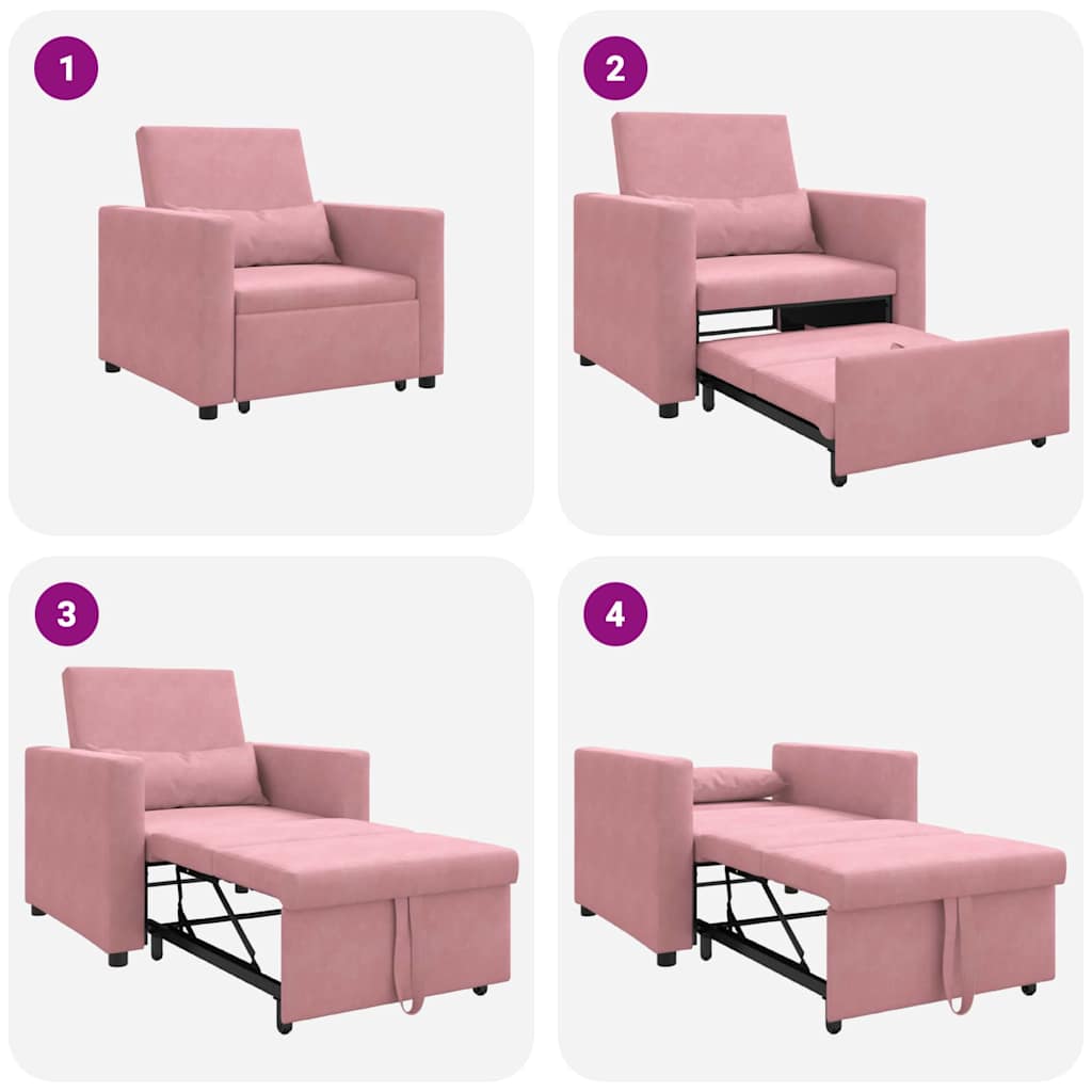 Utrækkelig sovesofa enkelt Lys pink 90 x 165 x 87 cm Fløjl