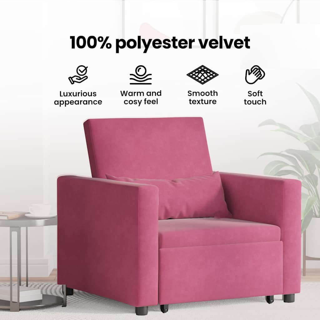 Utrækkelig sovesofa enkelt med hjul Vinrød Fløjl