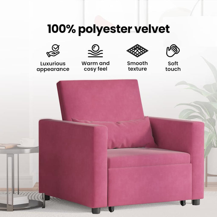 Utrækkelig sovesofa enkelt med hjul Vinrød Fløjl