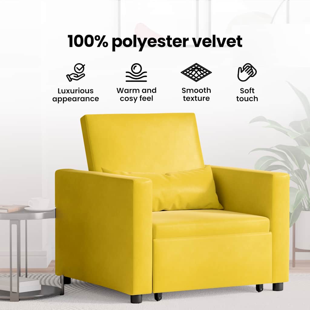 Utrækkelig sovesofa enkelt med hjul Gul Fløjl