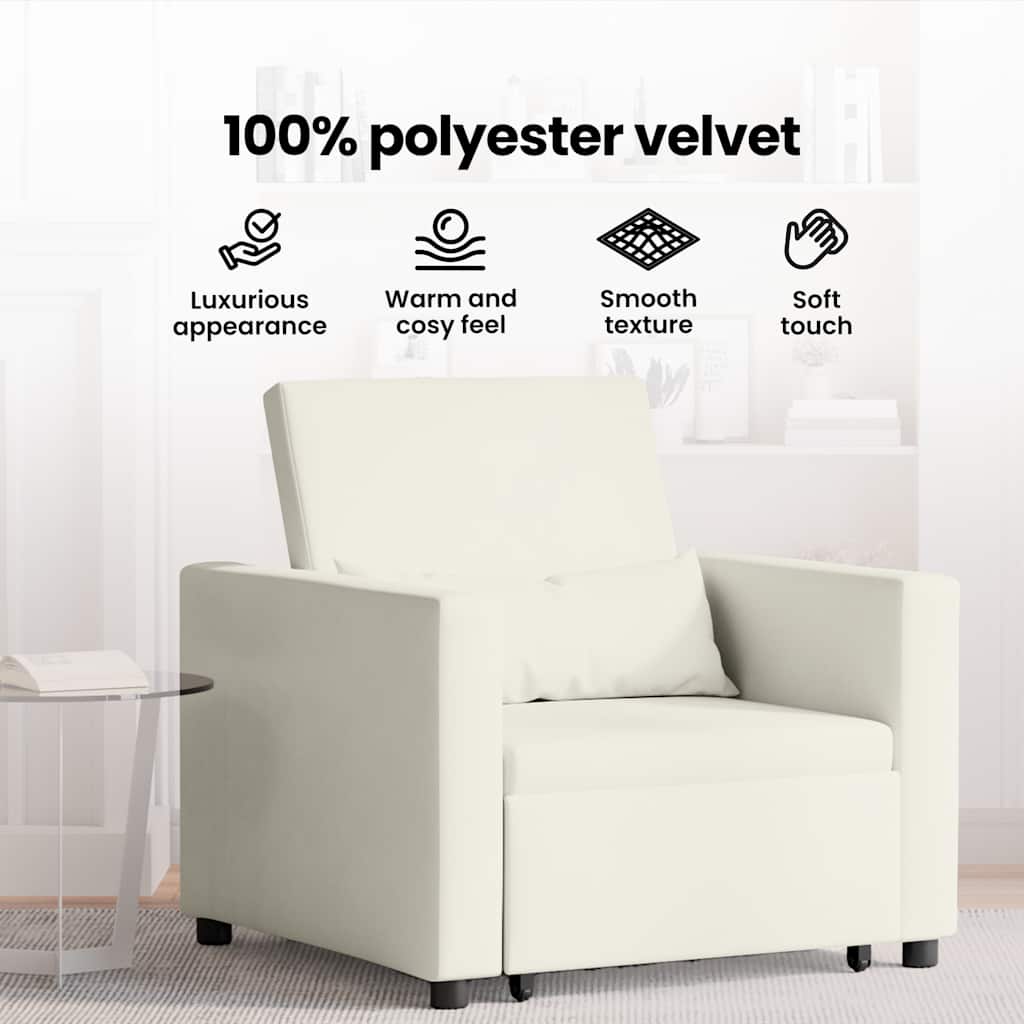 Utrækkelig sovesofa enkelt med hjul Creme Fløjl