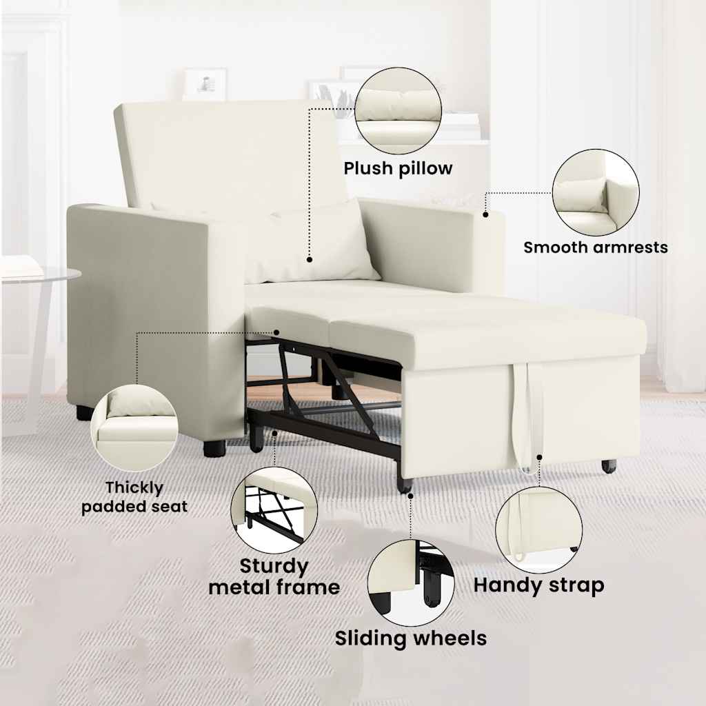 Utrækkelig sovesofa enkelt med hjul Creme Fløjl