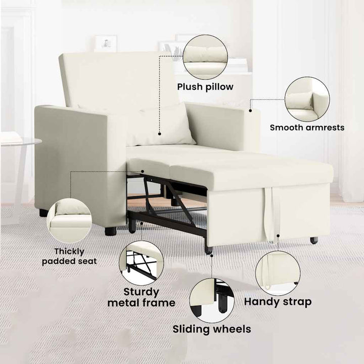 Utrækkelig sovesofa enkelt med hjul Creme Fløjl
