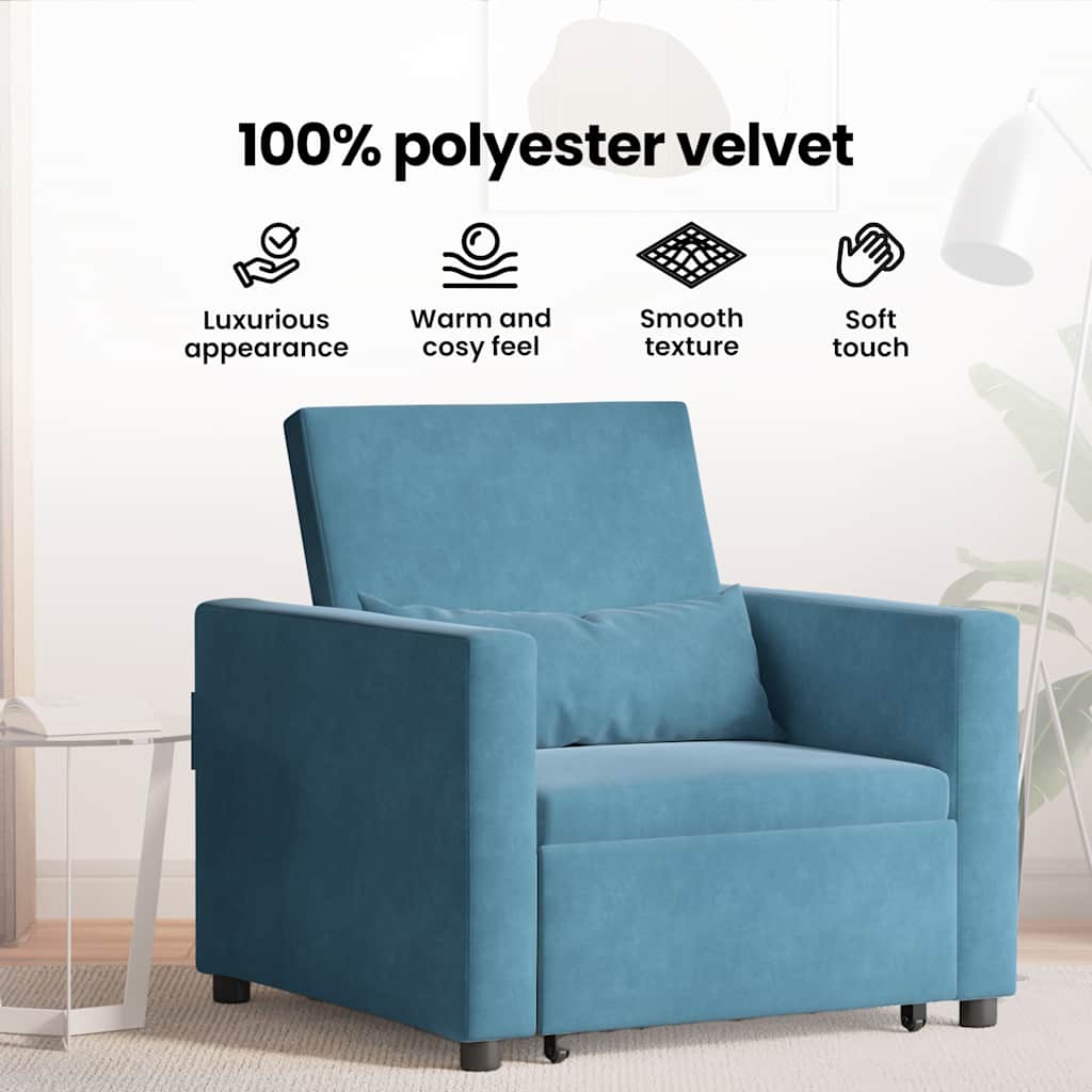 Utrækkelig sovesofa enkelt med hjul Blå Fløjl