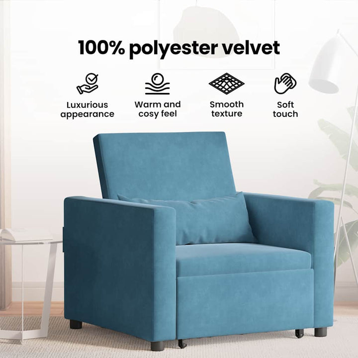 Utrækkelig sovesofa enkelt med hjul Blå Fløjl