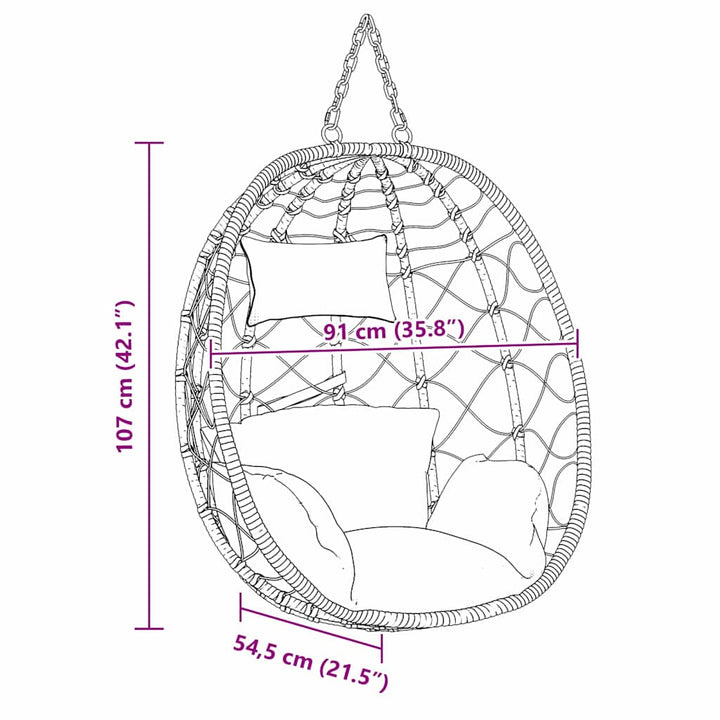 Hængende æggestol Brun 91,5 x 54,5 x 107 cm polyrattan