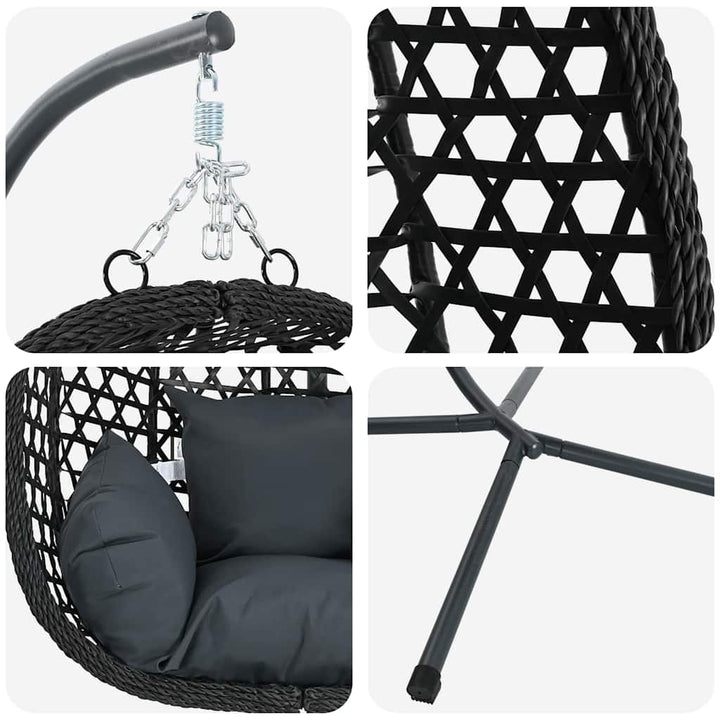 Hængende æggestol Antracitgrå og sort 104 x 100 x 191 cm