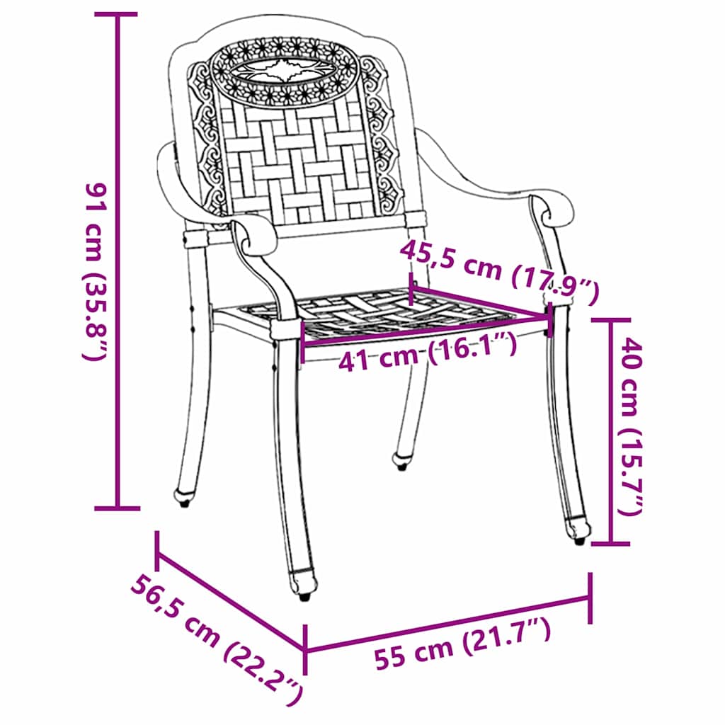 Have Stol 2 pcs Grøn 55 x 56,5 x 91cm Aluminium