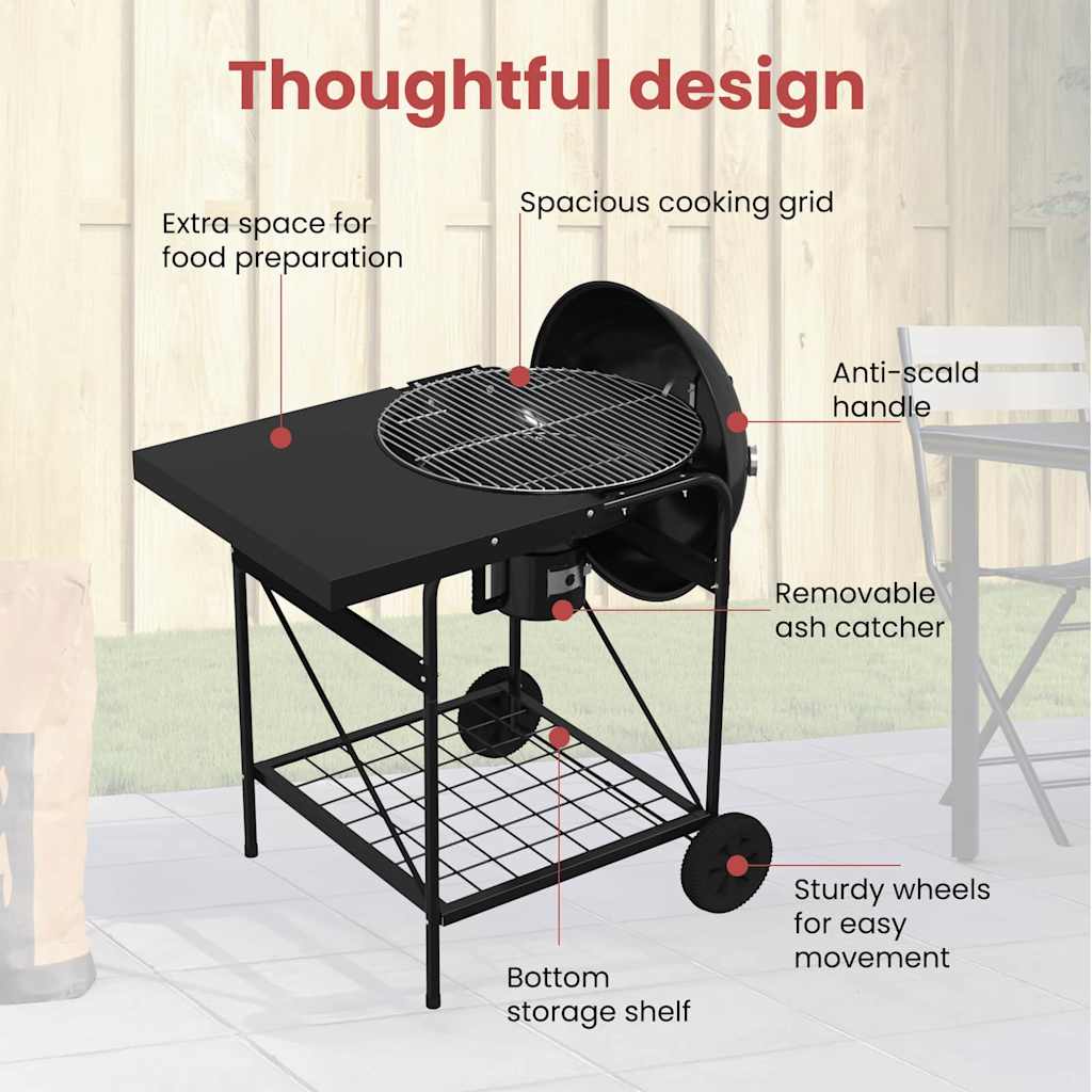 Udendørs grill med hjul Sort 91 x 71 x 107 cm Metal