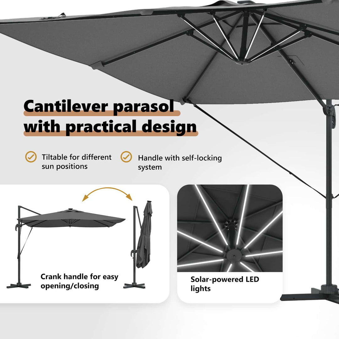 Parasol Antracit 286 x 284 x 270 cm Aluminium og Polyester