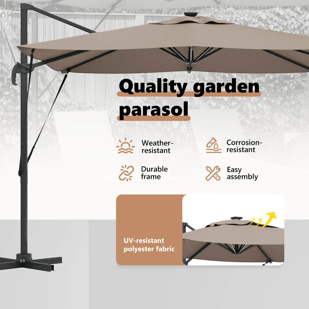 Parasol Gråbrun 286 x 284 x 270 cm Aluminium og Polyester