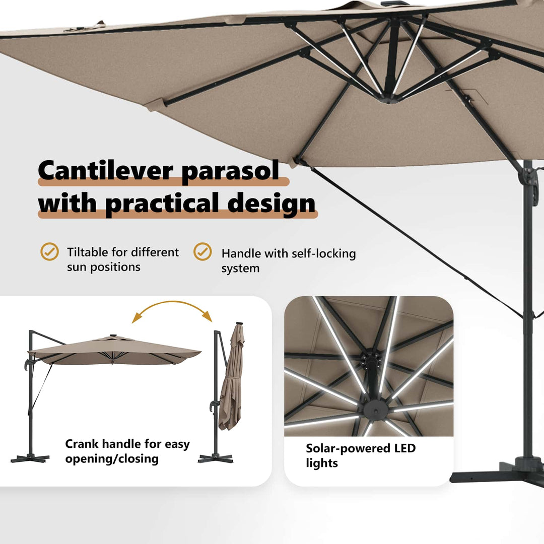 Parasol Gråbrun 286 x 284 x 270 cm Aluminium og Polyester