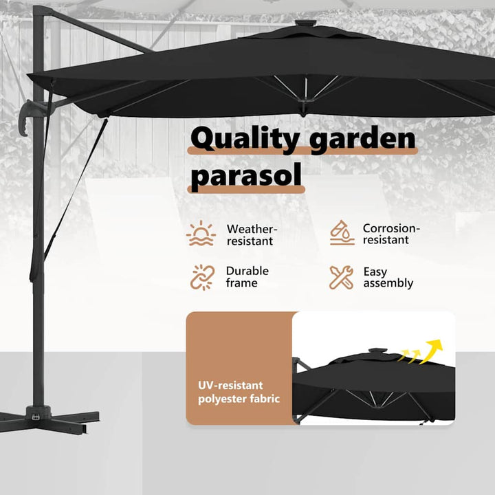 Parasol Sort 286 x 284 x 270 cm Aluminium og Polyester