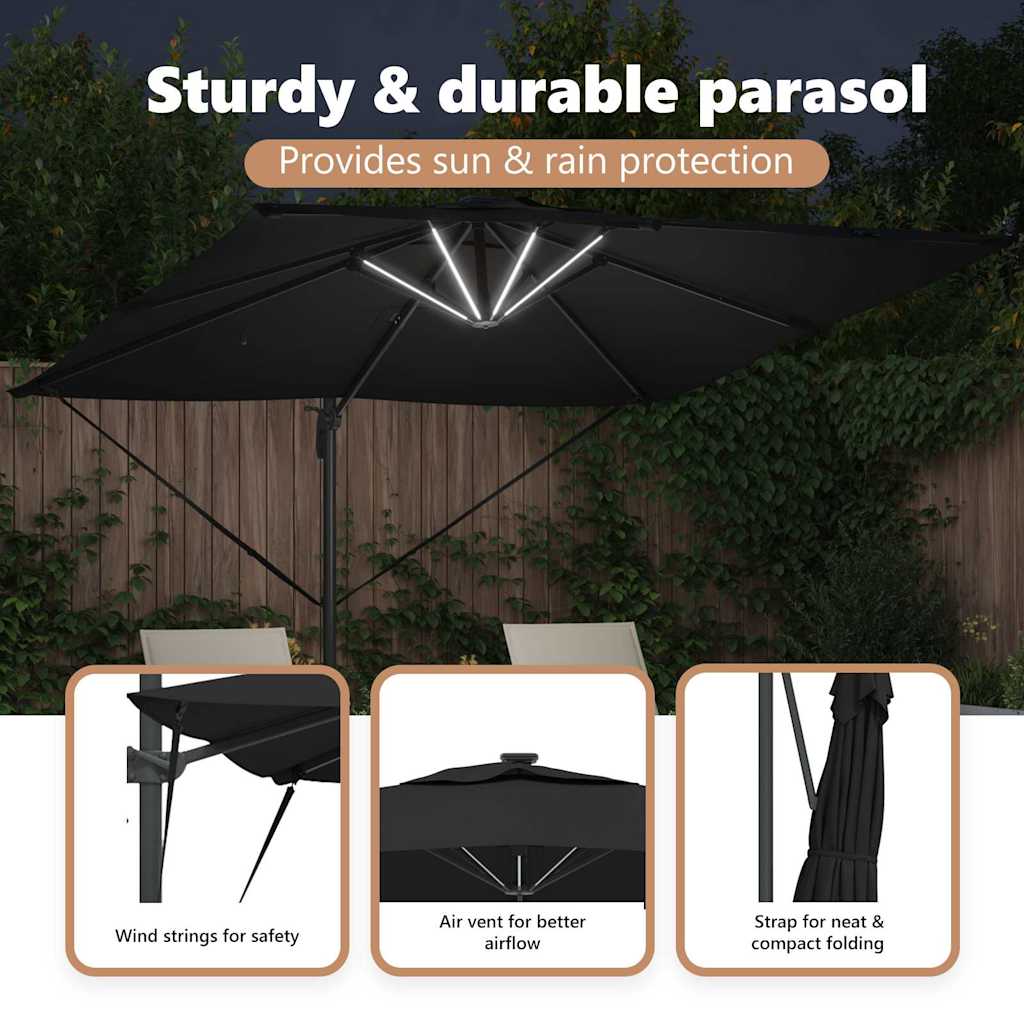 Parasol Sort 286 x 284 x 270 cm Aluminium og Polyester