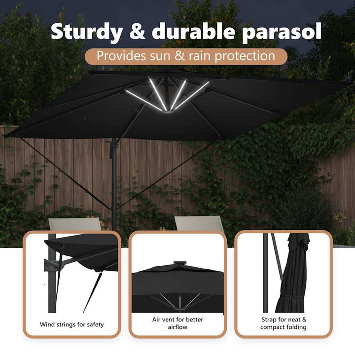 Parasol Sort 286 x 284 x 270 cm Aluminium og Polyester