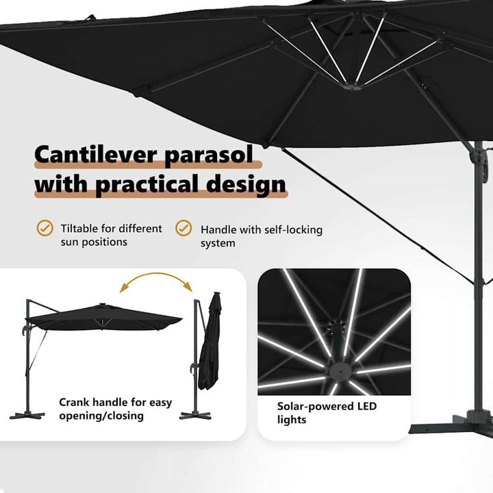 Parasol Sort 286 x 284 x 270 cm Aluminium og Polyester