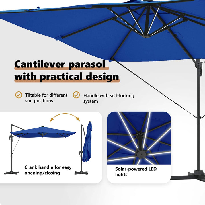 Parasol Azure Blue 286 x 284 x 270 cm Aluminium og Polyester