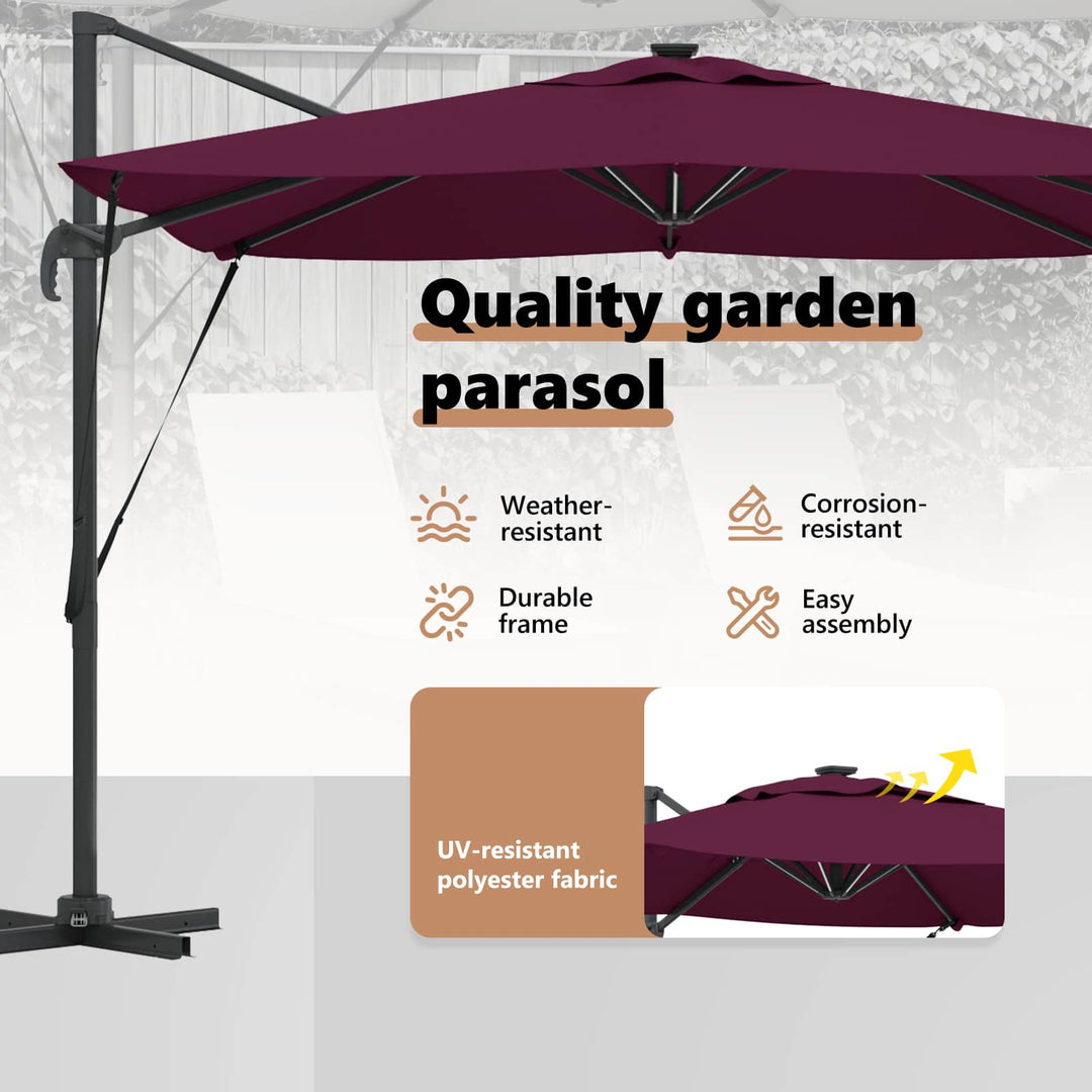 Parasol Bordeaux Rød 286 x 284 x 270 cm Aluminium og Polyester