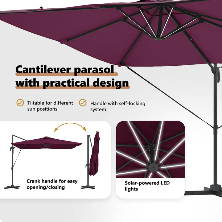 Parasol Bordeaux Rød 286 x 284 x 270 cm Aluminium og Polyester