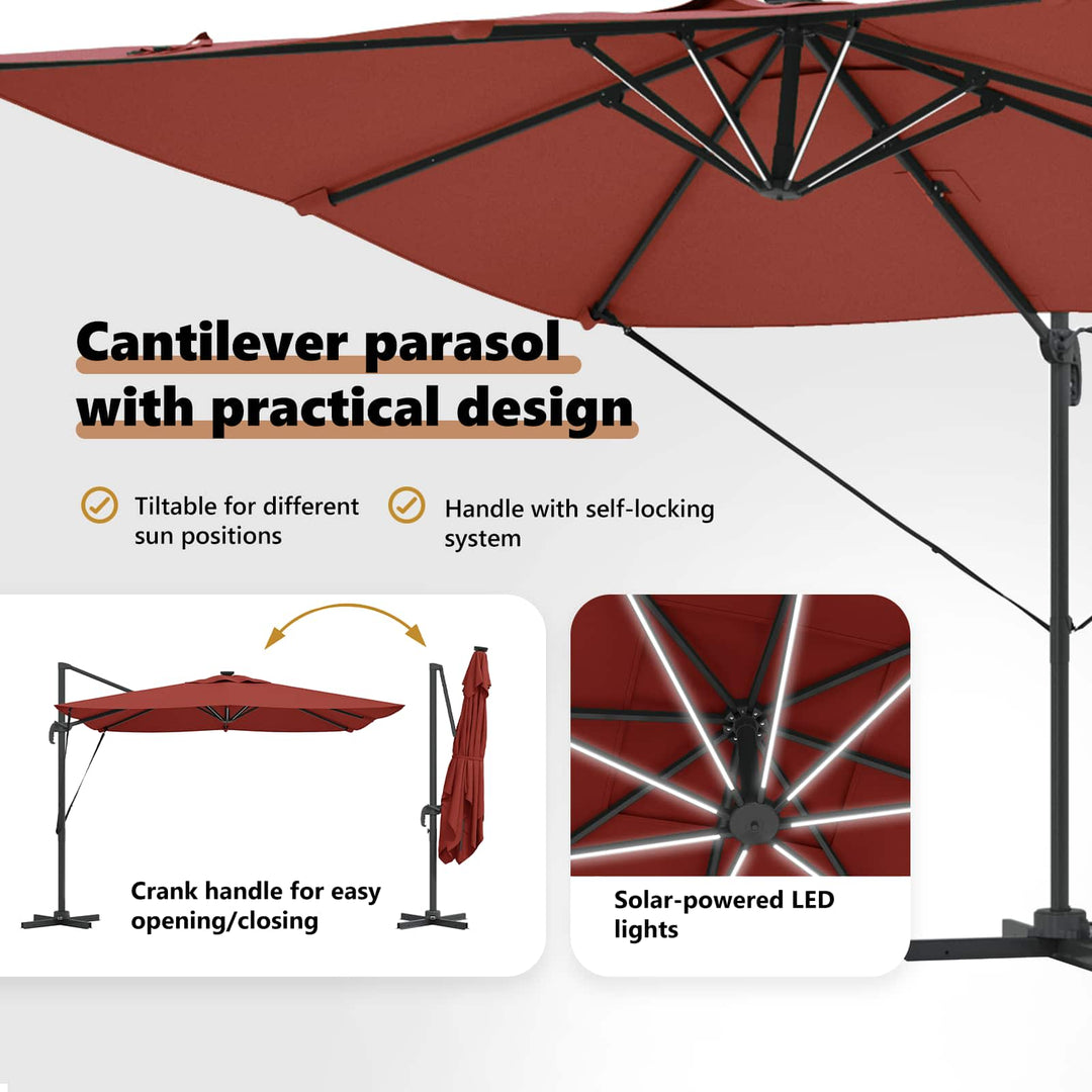 Parasol Terrakotta 286 x 284 x 270 cm Aluminium og Polyester