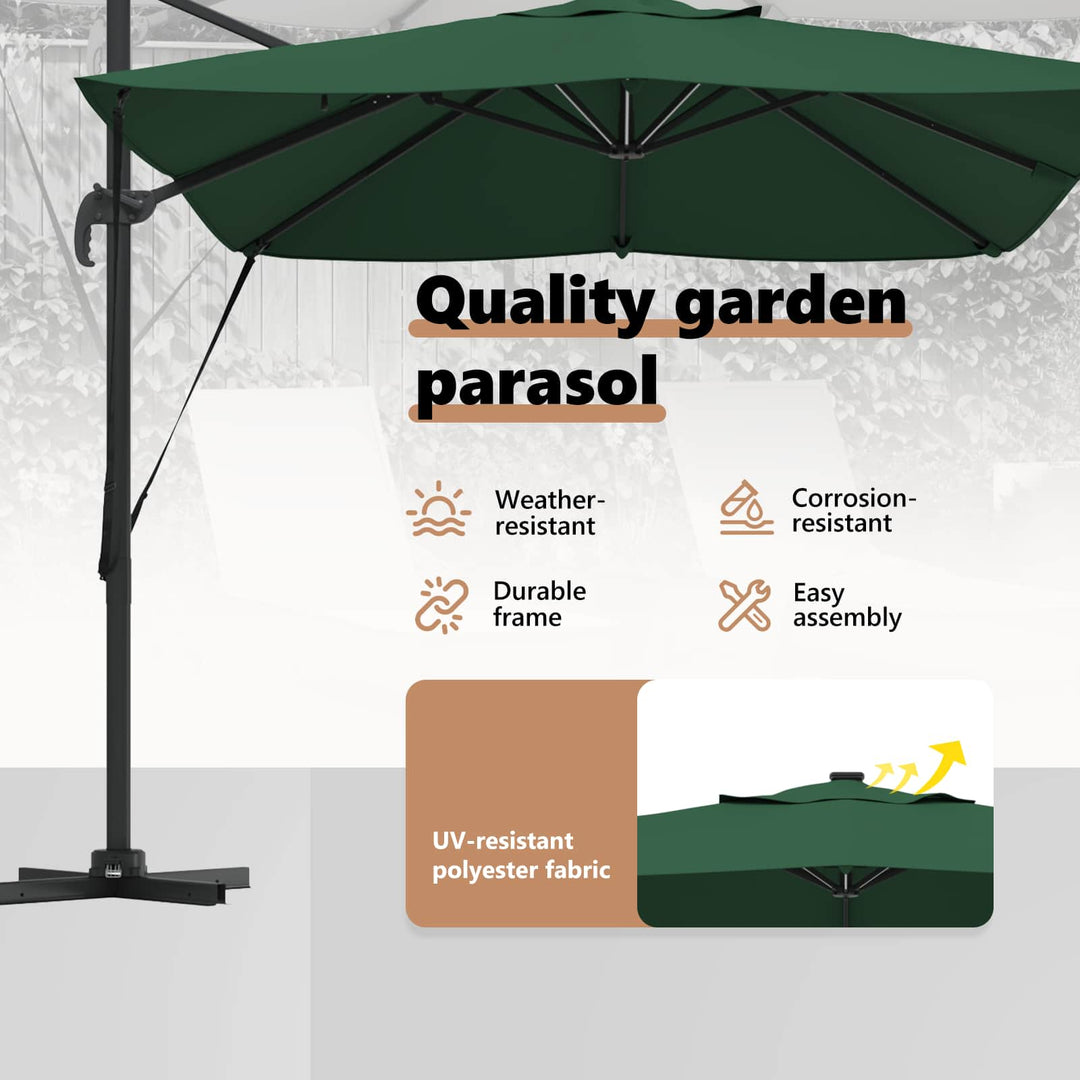 Parasol med lås Grøn 352 x 251 x 265 cm Polyester og Aluminium