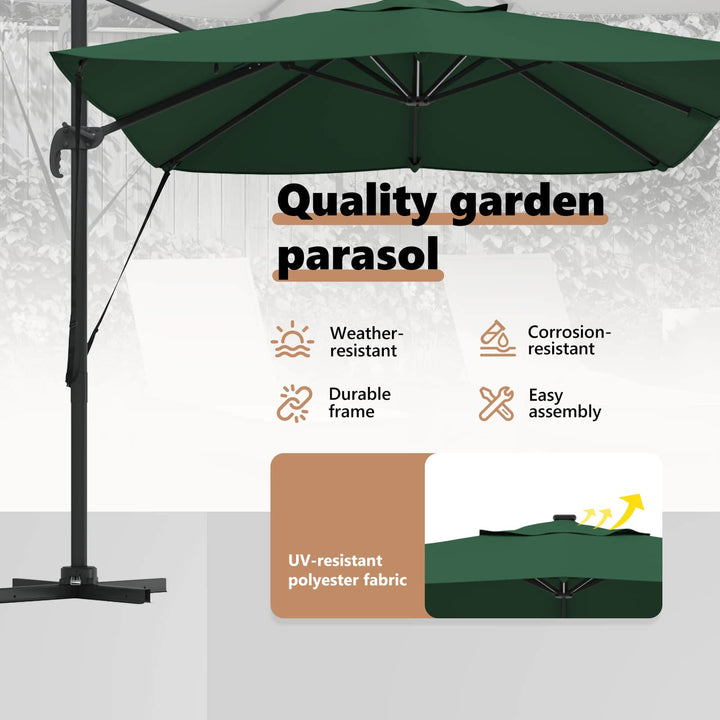 Parasol med lås Grøn 352 x 251 x 265 cm Polyester og Aluminium