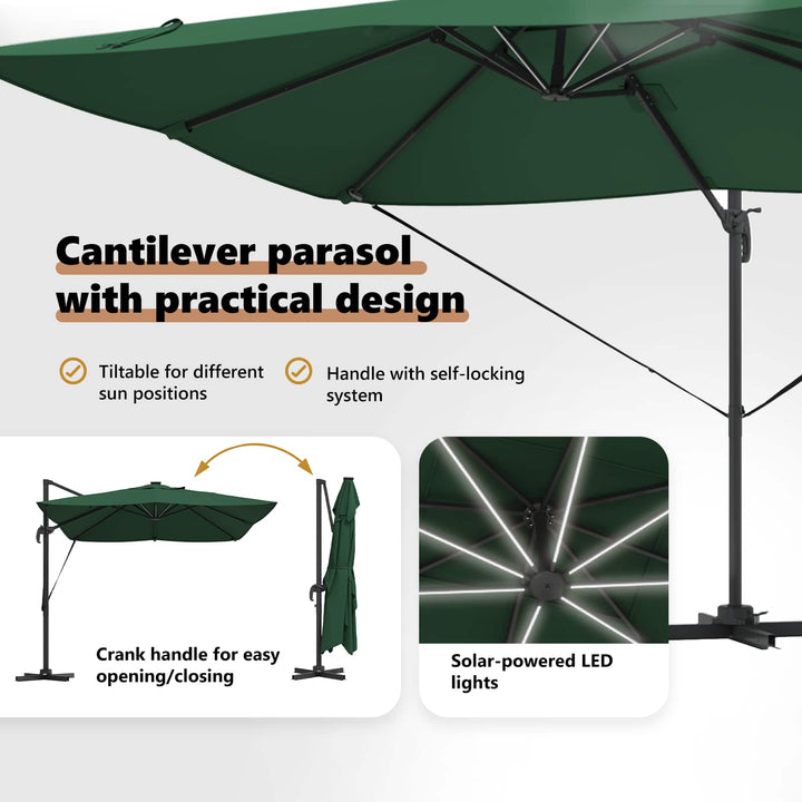 Parasol med lås Grøn 352 x 251 x 265 cm Polyester og Aluminium