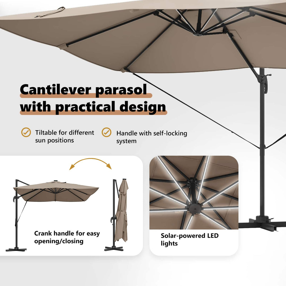 Parasol Gråbrun 352 x 251 x 265 cm Polyester og Aluminium