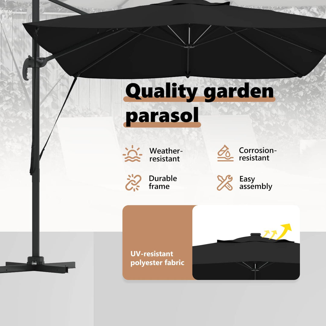 Parasol med lås Sort 352 x 251 x 265 cm Polyester og Aluminium