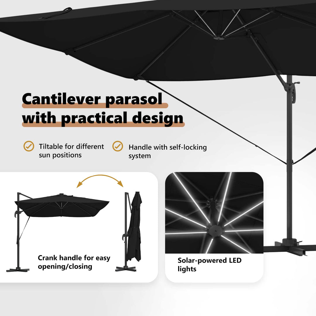 Parasol med lås Sort 352 x 251 x 265 cm Polyester og Aluminium